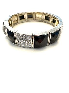 FASHION JEWELRY Art Deco Stretch Enamel and Crystal Bracelet
